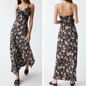 Free People All I Wanted Lace Floral Ditsy Black Brown Maxi Slip Dress size S